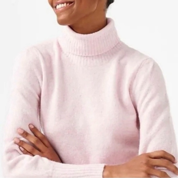 J. Crew Factory Heather Pink Balloon Puff Sleeve Turtleneck, Extra Soft Yarn, S - Picture 4 of 12